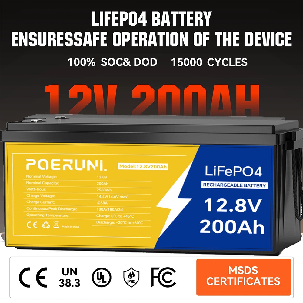 NEW 200Ah 12V LiFePO4 Lithium Battery Built-in BMS for RV Marine Off-Grid Solar