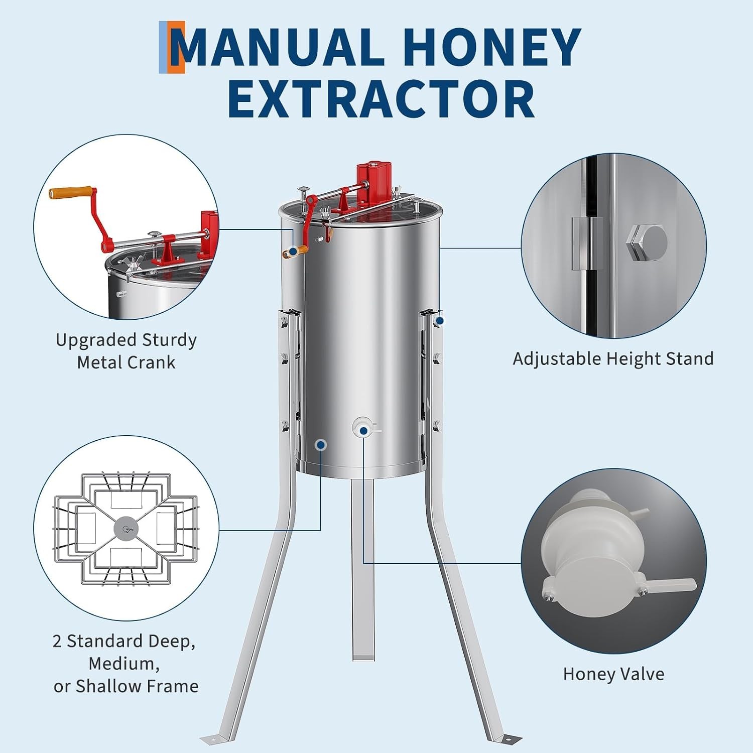 Stainless Steel Honey Extractor 2-4 Frame Manual Spinner Beekeeping Centrifuge