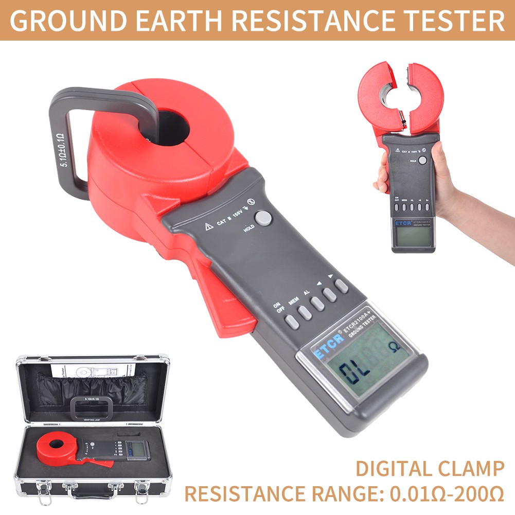 ETCR2100A+ Digital Clamp On Ground Earth Resistance Tester Meter 0.01-200Ω