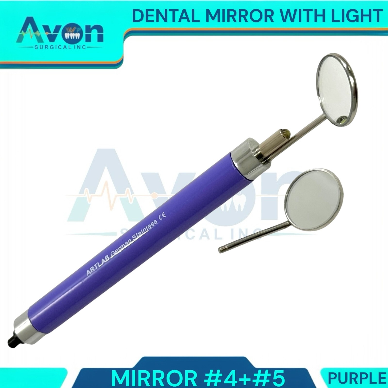 Set of 5 Multi-Color Mouth Mirrors with Light & Mirror #4 + #5, Oral Hygiene