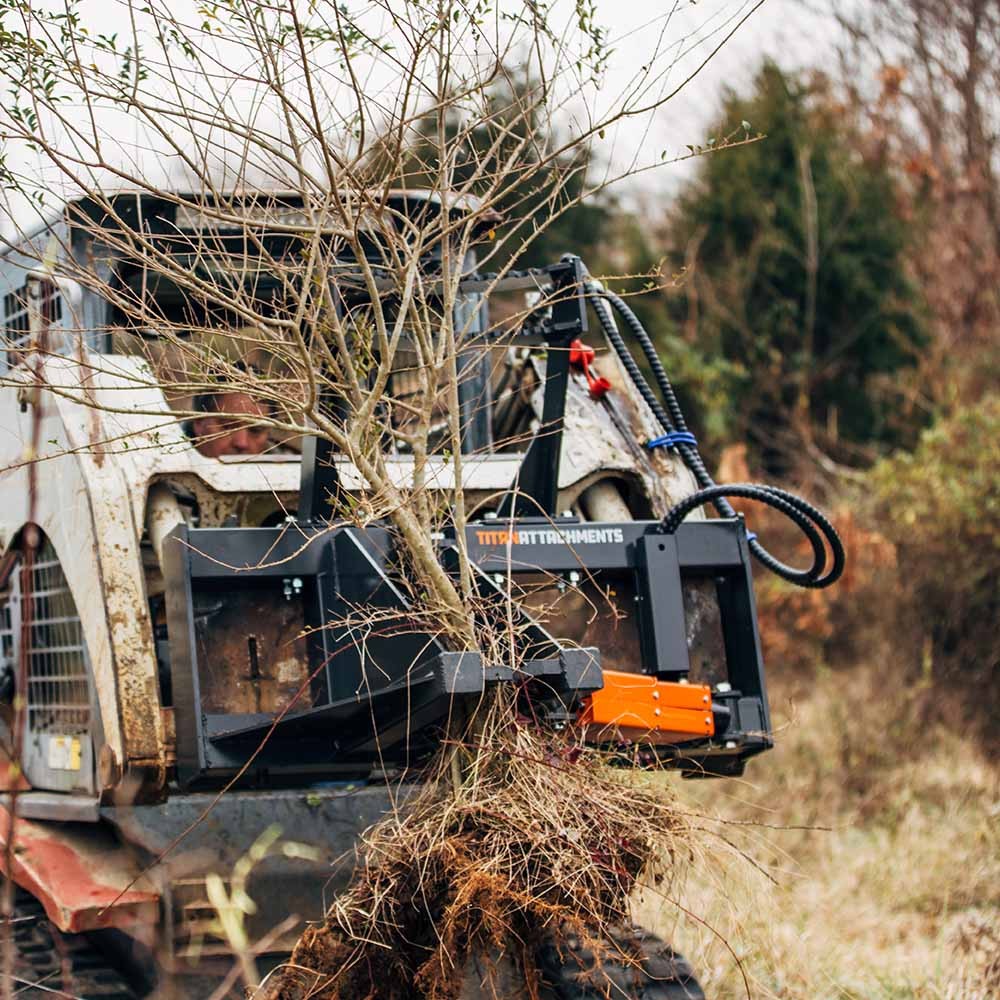 Titan Attachments Post and Tree Puller for Skid Steers, Includes Push Bar Guard