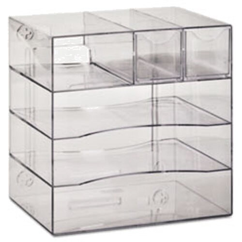 Acrylic Four-Way Organizer w/ 2 Drawers, Plastic, 13 1/4 x 13 1/4 x 10, Clear