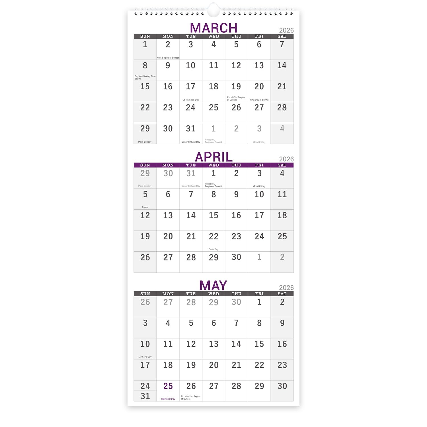 2026 Calendar – 3 Month 2026 Wall Vertical Display (Folded in a…