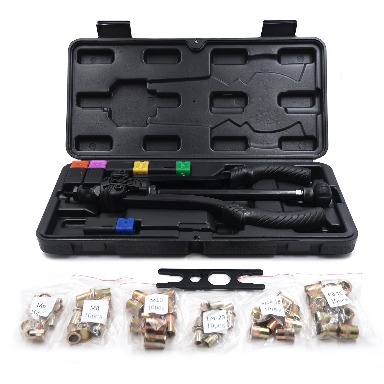 Thrust Type Hand Nut Riveter 360mm 14″ 60pcs Rivet Nut Gun Kit Rivnut Setting To