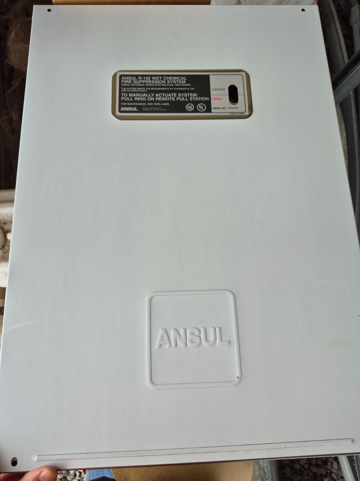 ANSUL R-102 AUTOMAN RELEASE ASSEMBLY, 3 GALLON TANK, AND LIQUID FIRE SUPPRESSANT