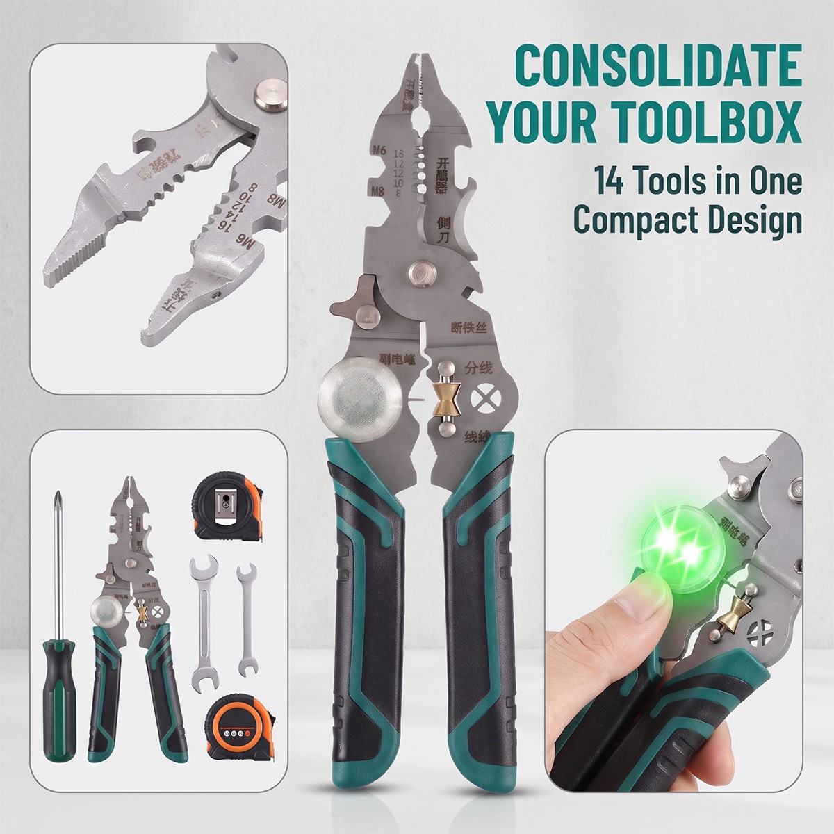 14-in-1 Wire Stripper Pliers Voltage Tester Electrician Tool Wire Cutter Crimper
