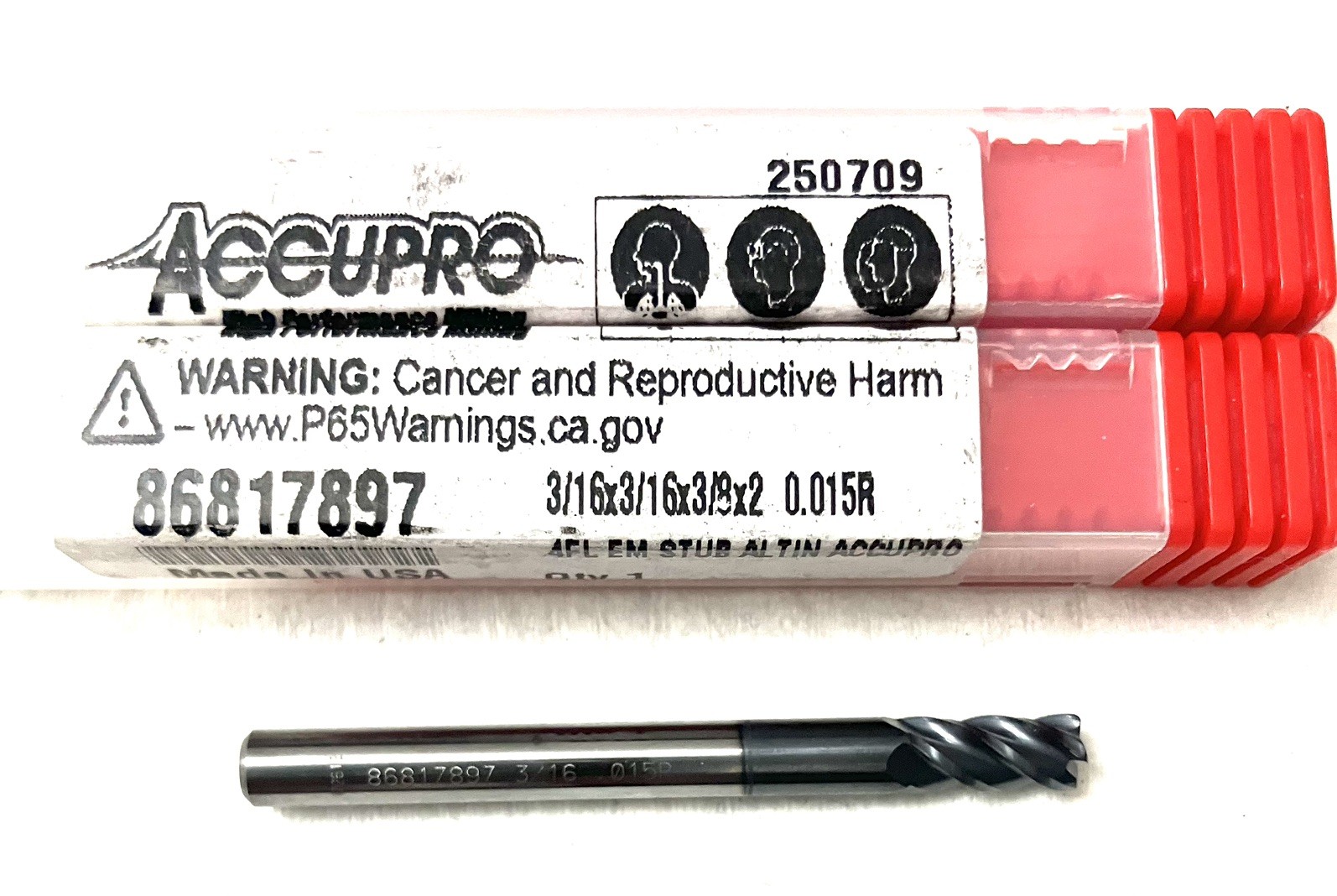 Accupro 86817897 3/16″ 4FL Corner Radius End Mill .015R Solid Carbide AlTiN NEW
