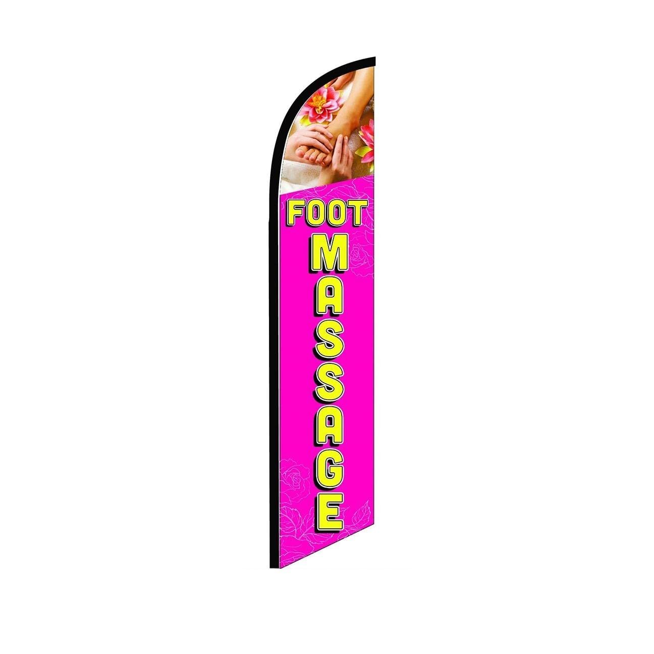 Foot Massage Pink Swooper Flutter Feather Flag | 3ft W x 11.5ft Tall