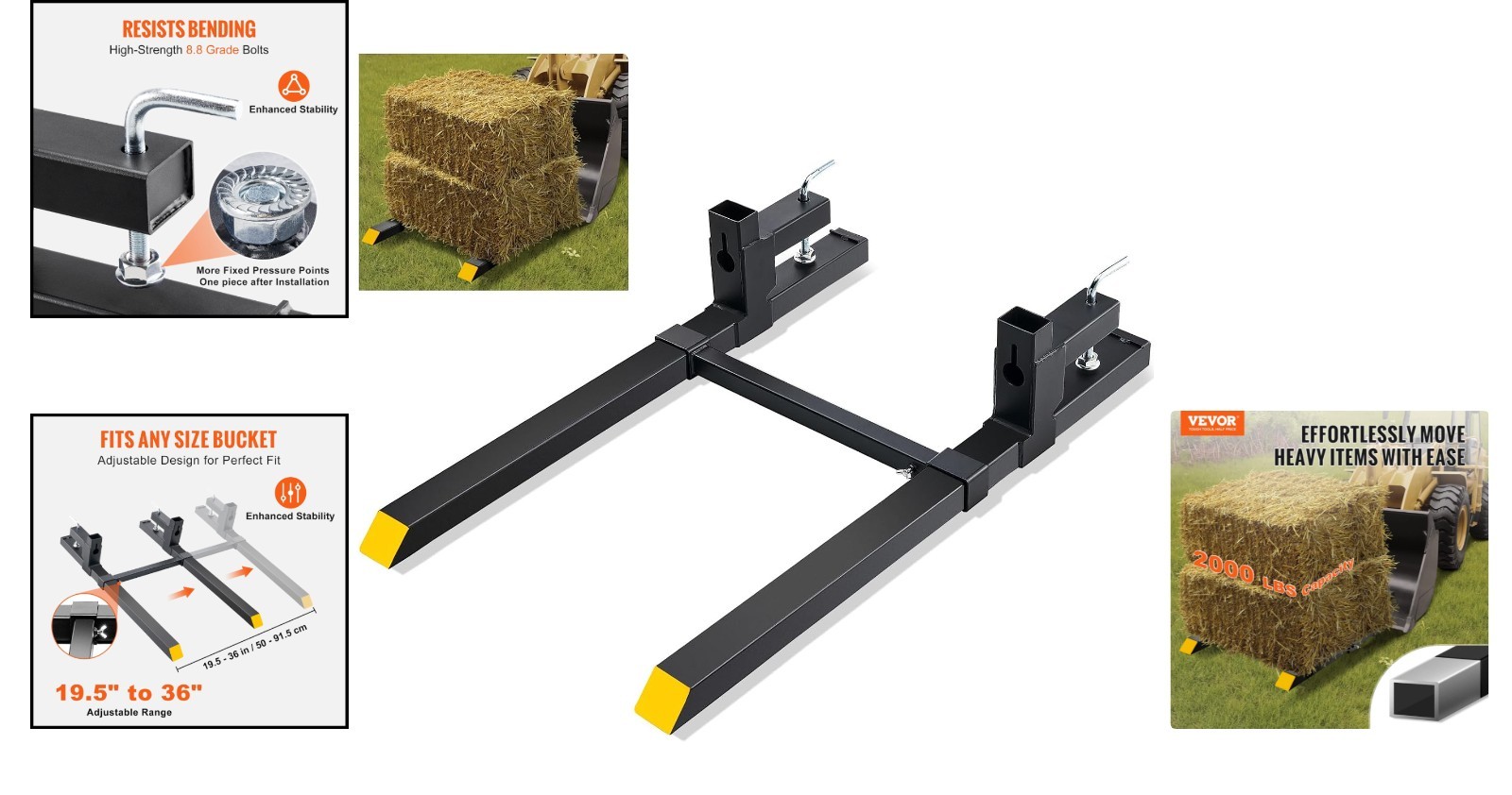 Vevor Clamp On Pallet Forks 2000 Lbs 43 Inch Tractor Bucket