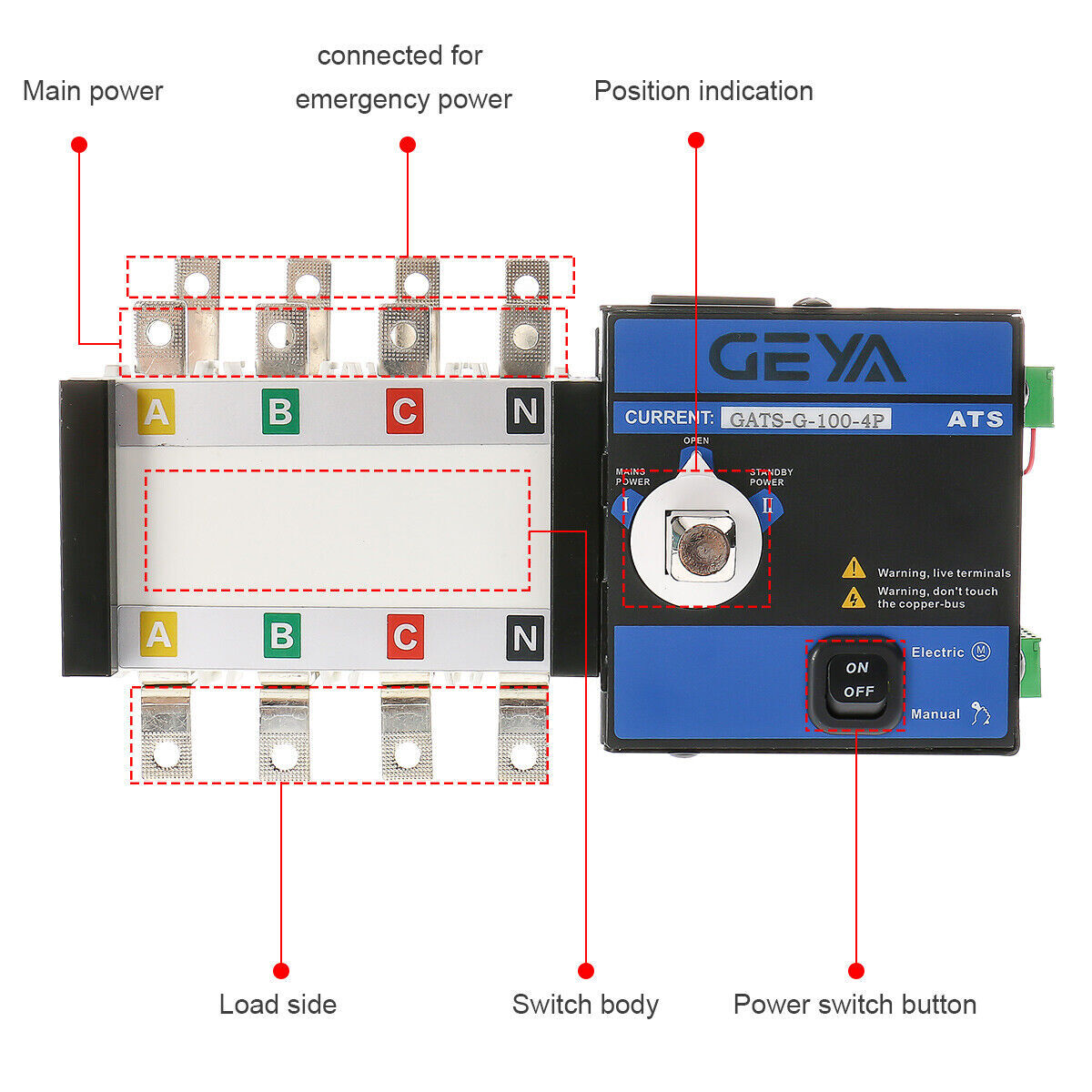GEYA Industrial Automatic Transfer Switch 4P 100A 110V 220V Grid to AC Generator