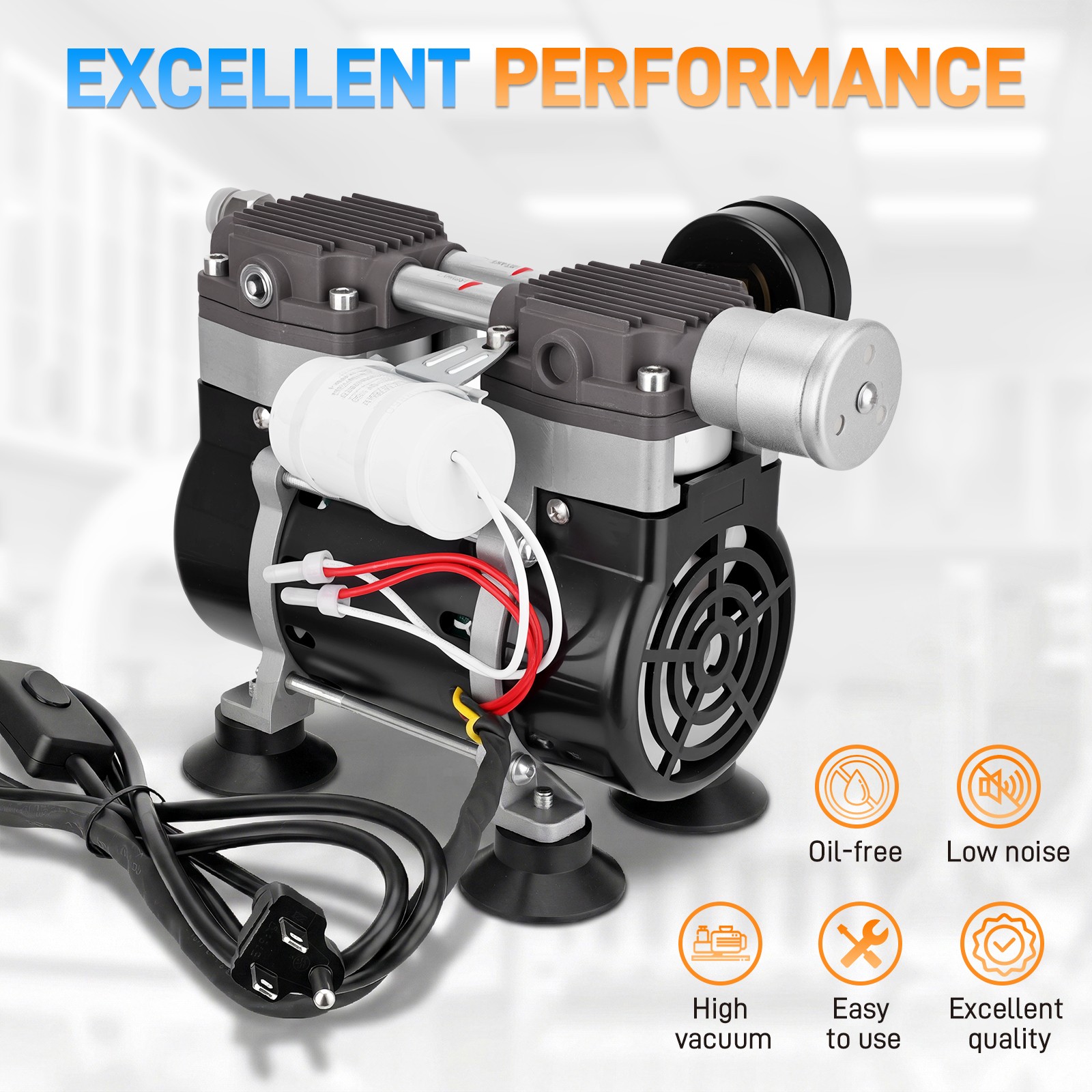 180W 50L/Min Vacuum Pump Lab Vacuum Pump w/ Switch Pressure Gauge Silencer Hose