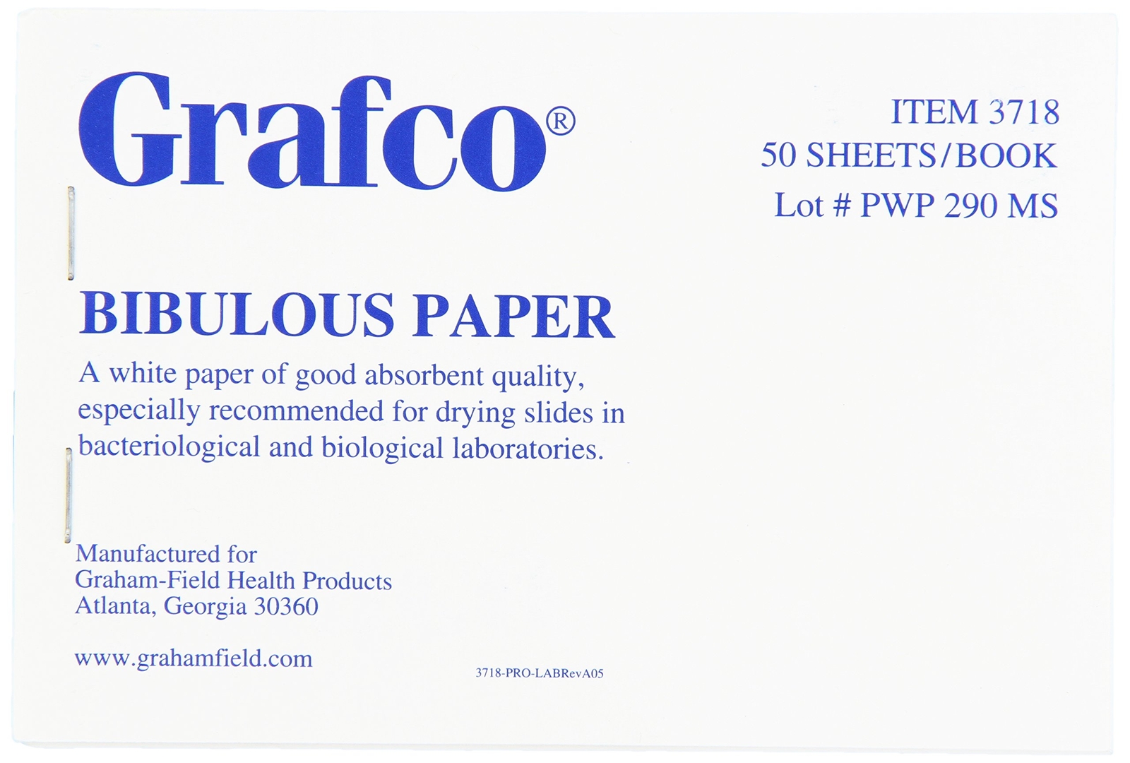 3718 Grafco Bibulous Blotting Absorbent Paper 50 Sheets 4×6 Inch Pack 6