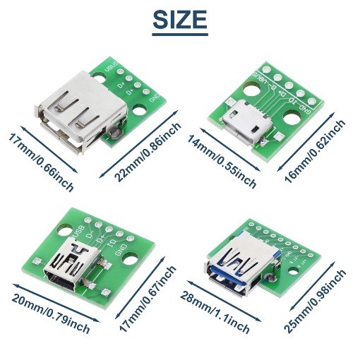 8 Pcs USB to DIP Adapter 2.54mm Pitch Type C B 2.0 Male 3 Style: Connector Set