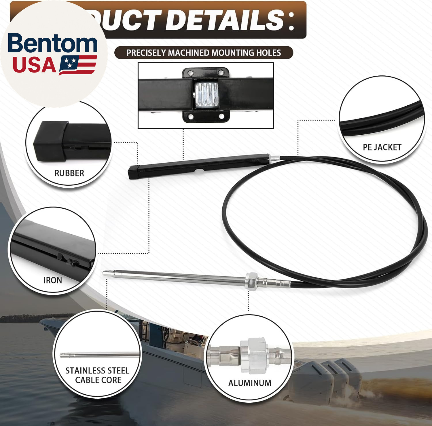 12FT 14FT 15FT 18FT 19FT Mechanical Rack & Pinion Steering Cable SSC134XX, Back