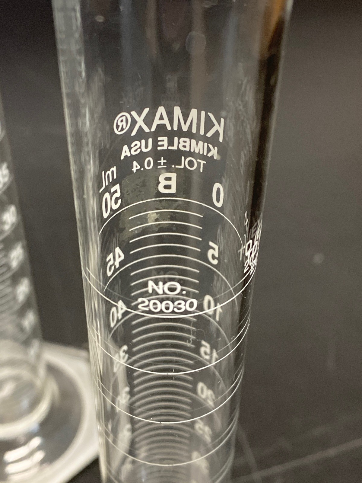 (6) Used KIMAX Glass Class B 50mL TD Single Scale Graduated Cylinder 20024-50
