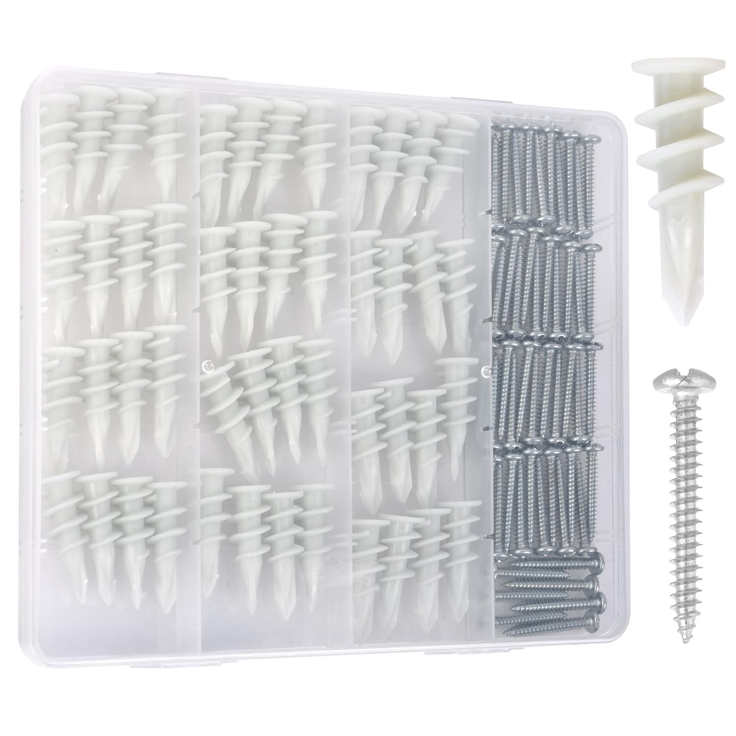 104 Pcs Wall Sheetrock Anchors And Screws Drywall Drilling Hanging And Mounting