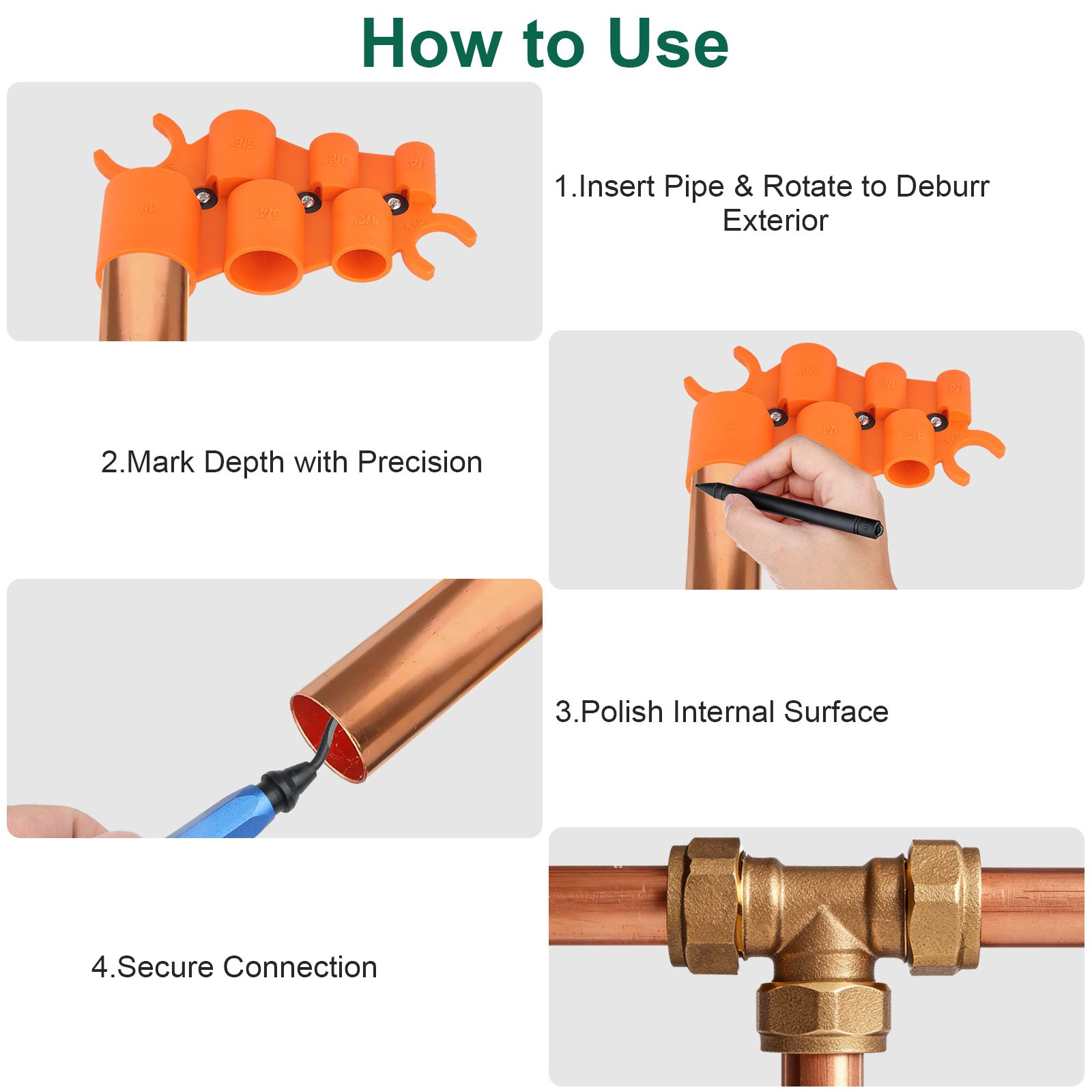12Pcs 1/4-1″ Depth Gauge and Pipe Deburring Tool for PEX Copper PVC CPVC Pipes