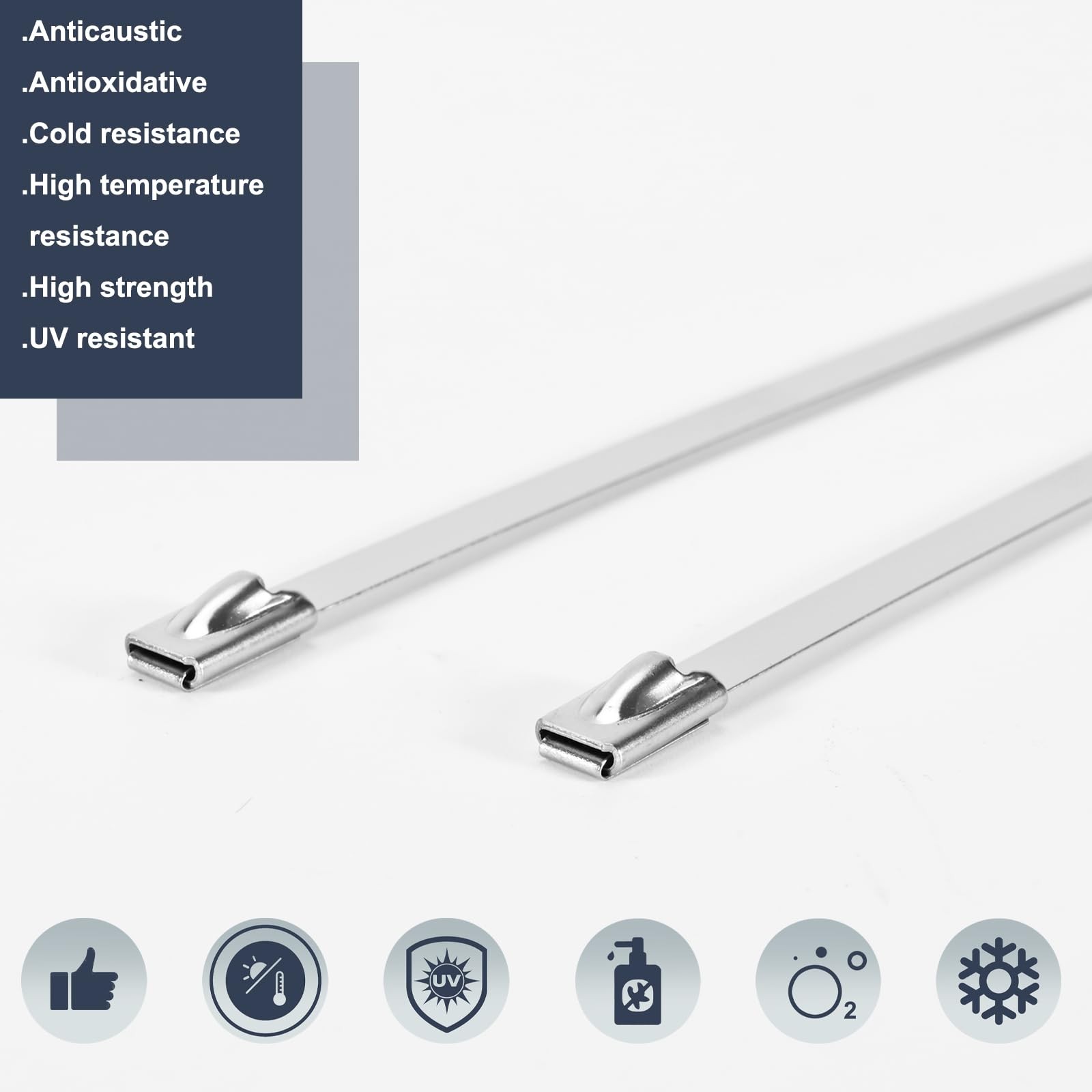 100-Pack Metal Zip Ties 11.8 inch, Heavy Duty 304 Stainless Steel Self-Locking C