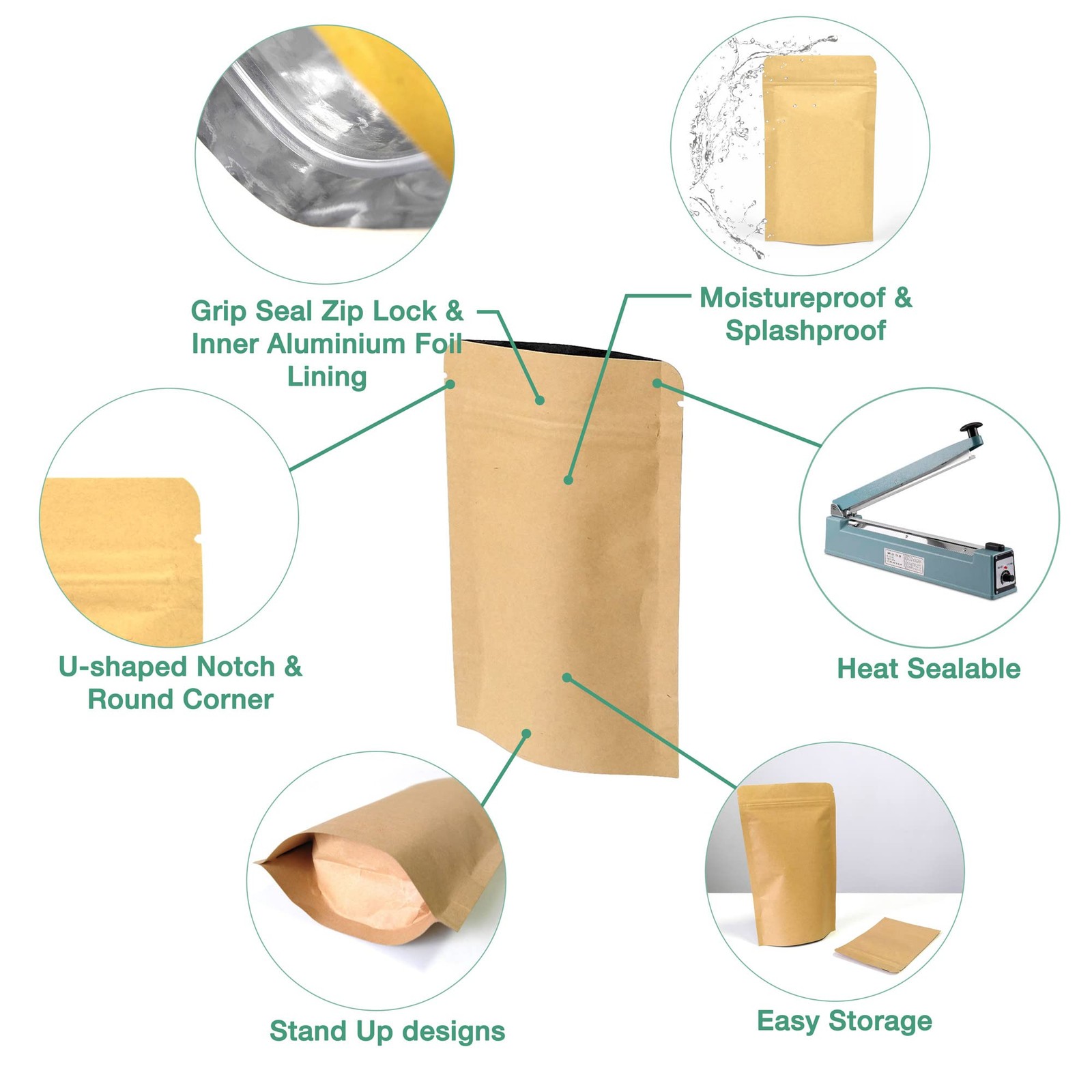 Evergreen Goods Resealable Brown Food Grade Kraft Bags…