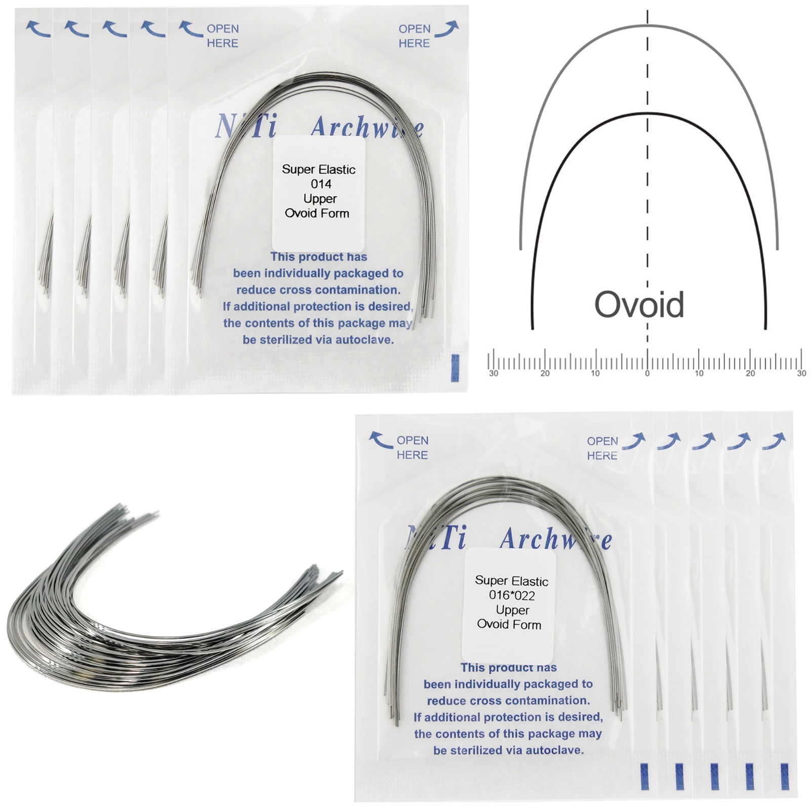 100PC Orthodontic Arch Wire Niti Stainless Steel Ovoid Natural Round Rectangular