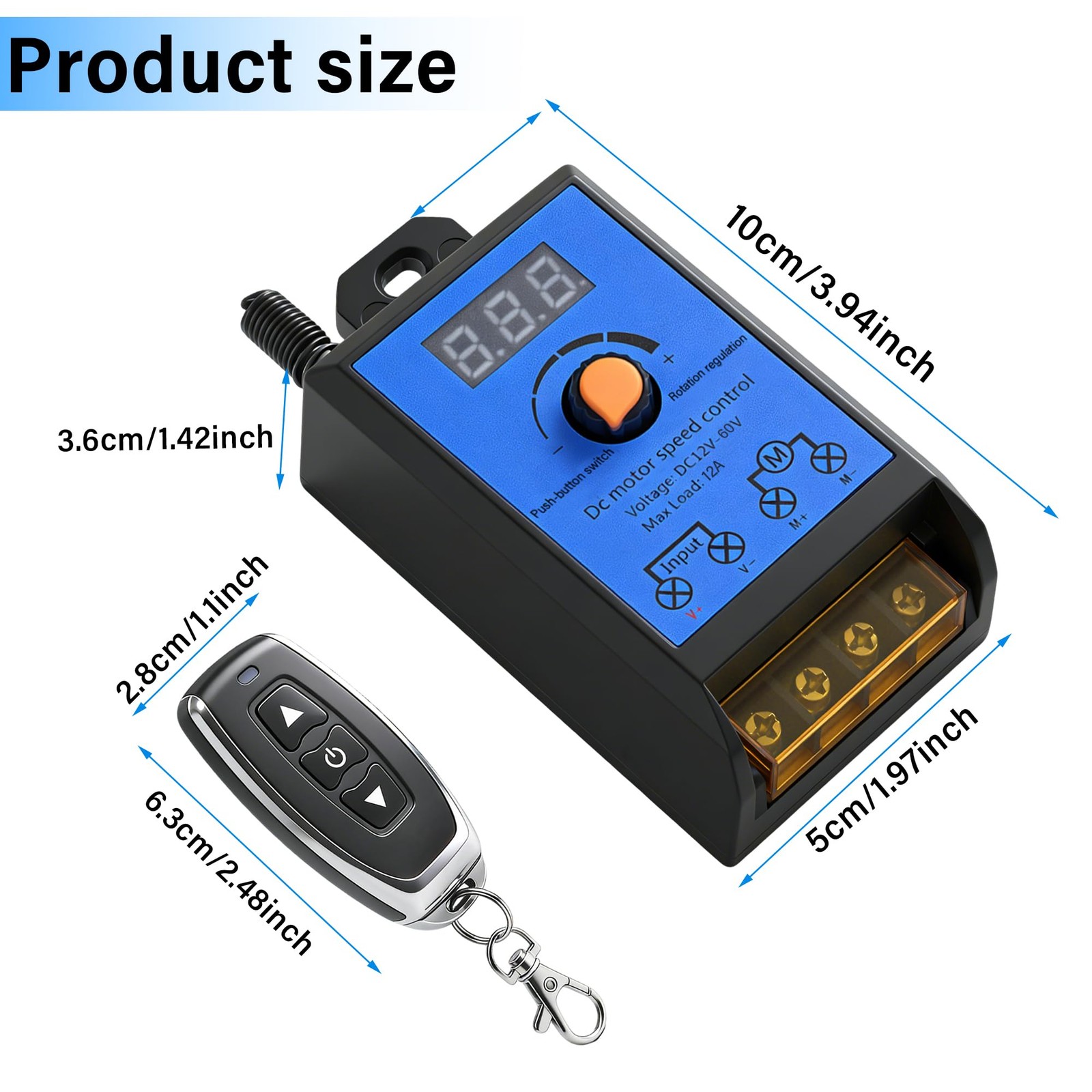 DC 12V60V 12A Motor Speed Controller with 2 Wireless Remotes,PWM Variable Spe…