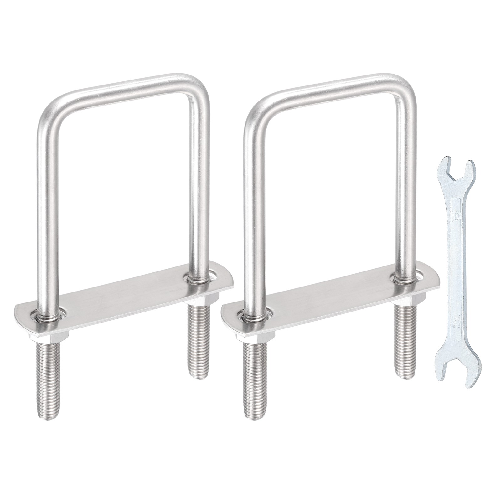 2 Sets M10 Square U-Bolts, 2.05″ Inner W 5.91″ l with Nuts, Plates and Wrench