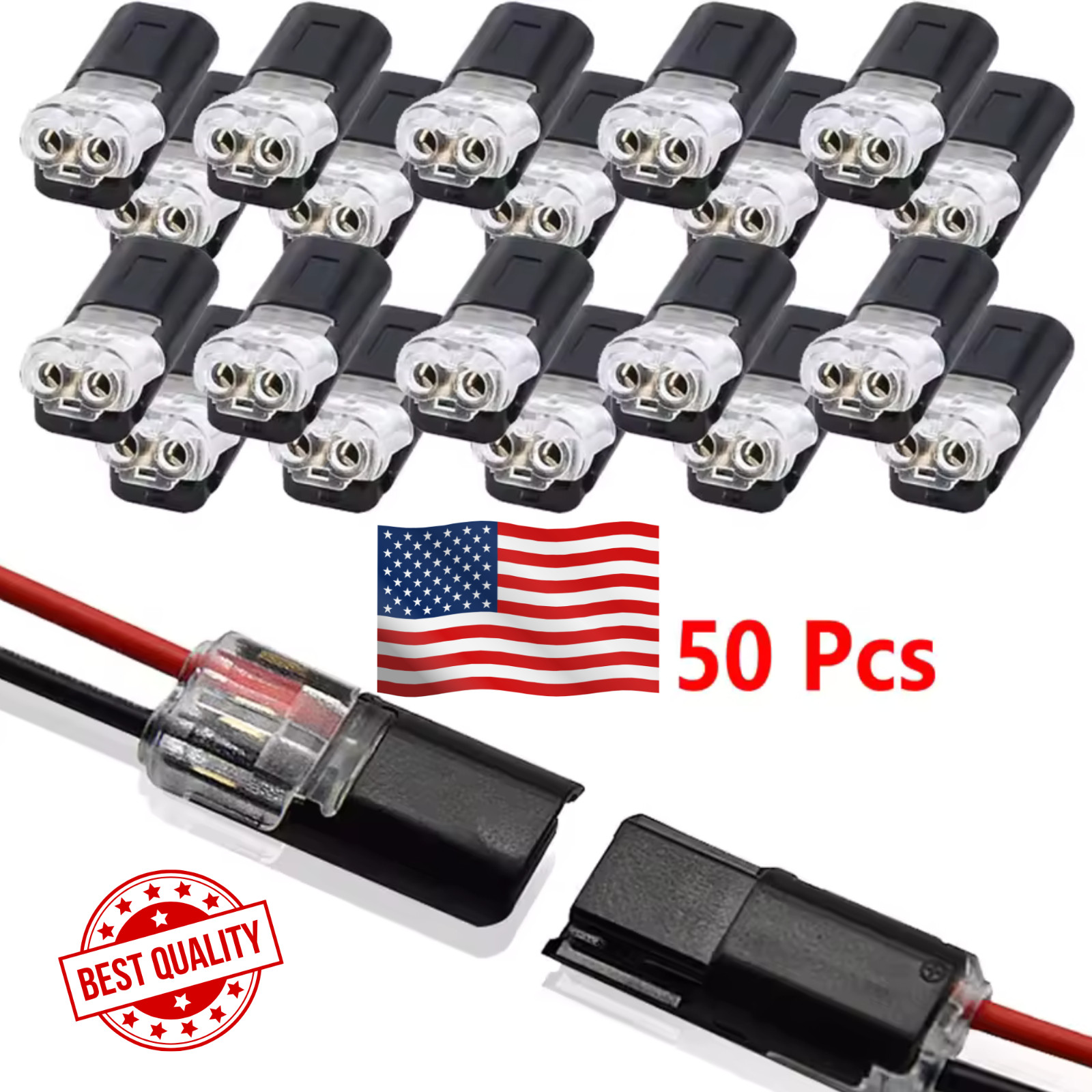 50 Pieces of Locking Plug-In Dual-Wire,Led Connectors, 2-Pin 2-Way, AWG 18-22
