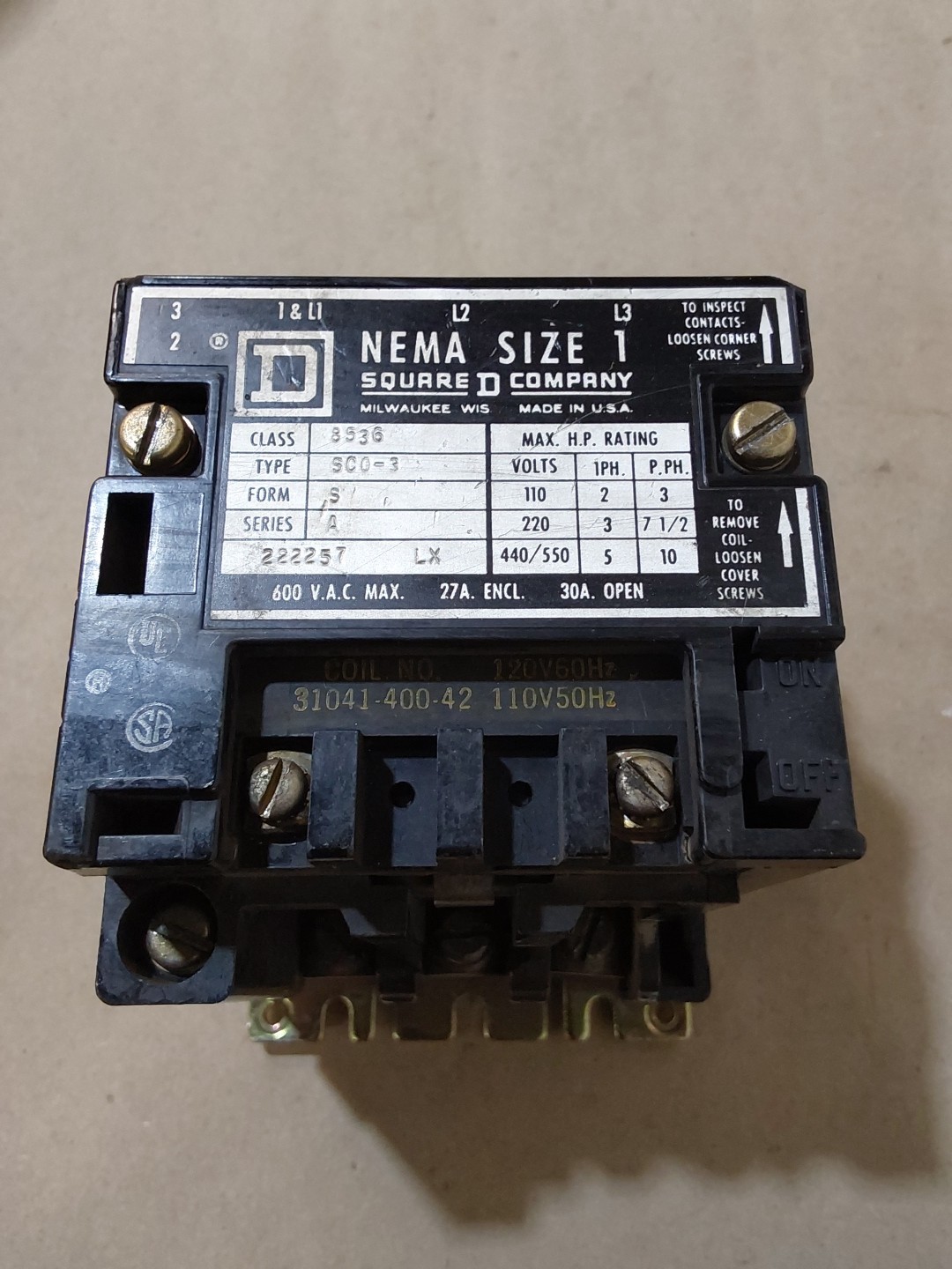 Square D Size 1 8536 SCO3S Series A