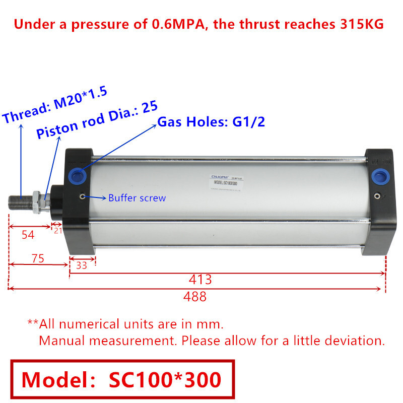 SC 100×300 Air Cylinder Pneumatic Buffer Standard Cylinder Single Rod