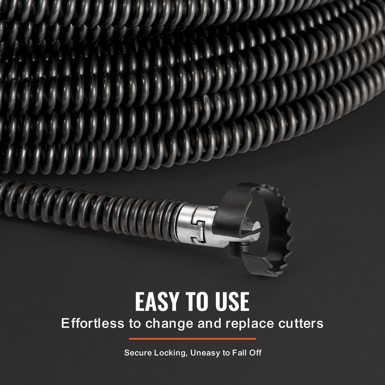 VEVOR Sectional Drain Cleaning Cable 100FTx5/8In & 7 Cutters for 0.8″-3.9″ Pipes