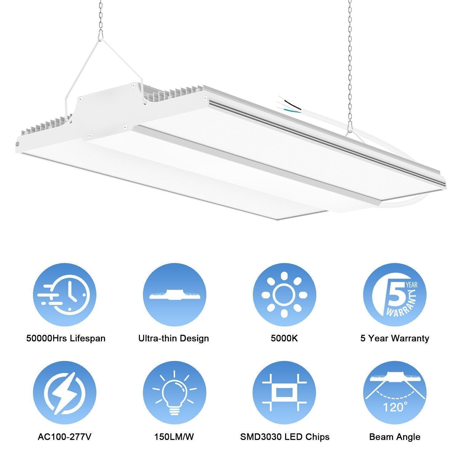 2Pack 150W LED Linear High Bay Light 22,500Lm Commercial Warehouse Shop Lighting