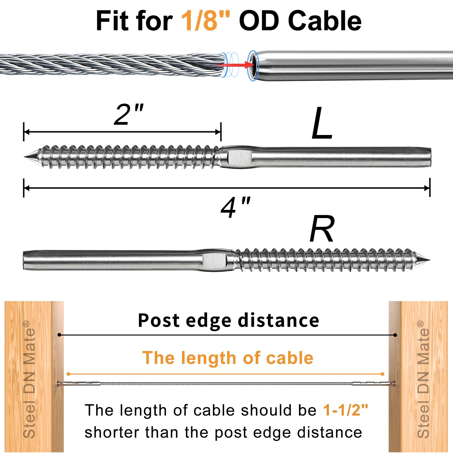 T316 Stainless Steel Right & Left Hand Thread Swage Lag – 100 Pack