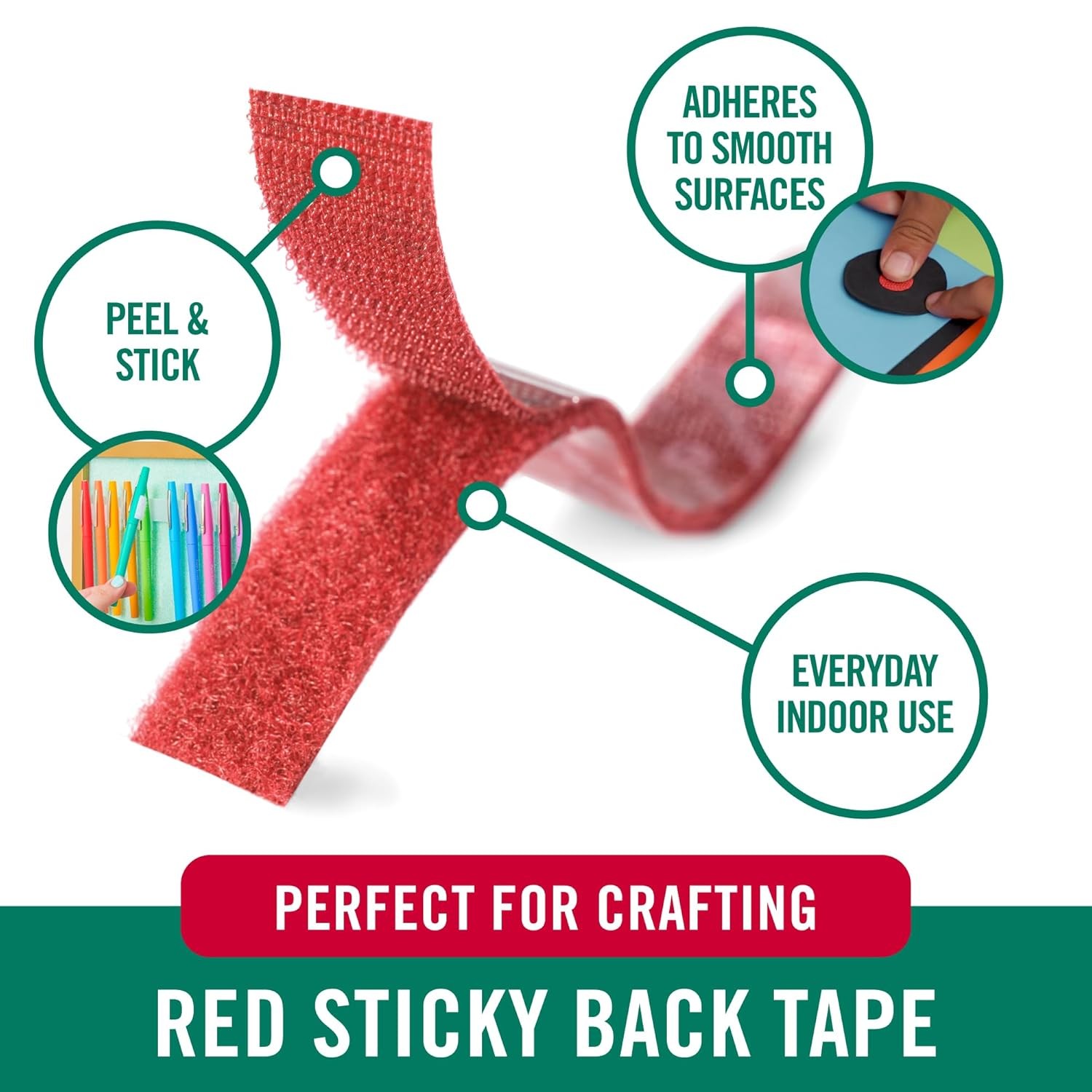 VELCRO Brand Colors | Red Sticky Back Tape | 10ft Roll with x 3/4in,