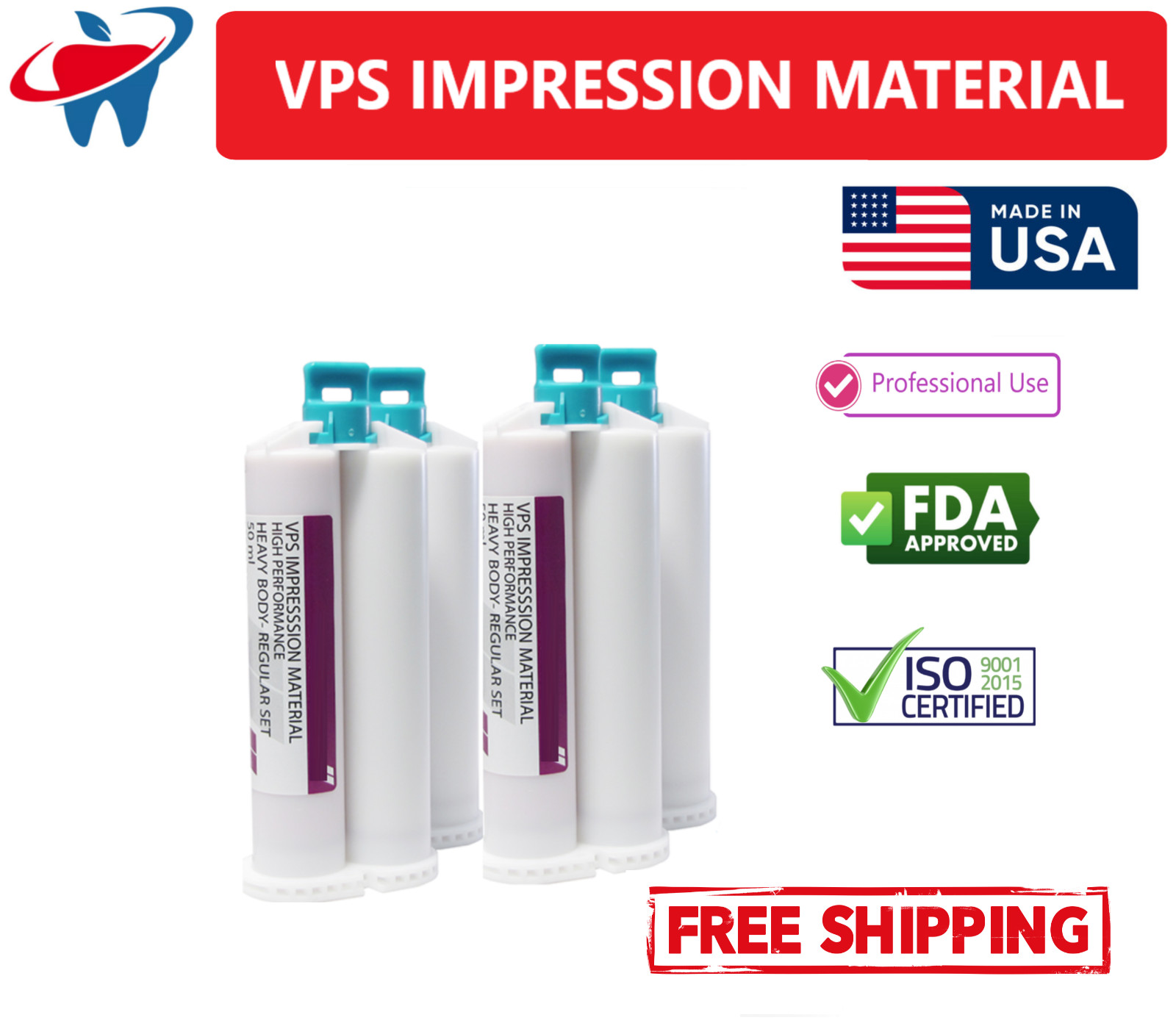 AMGoods Impression Material, VPS PVS Heavy & Light Body, Fast Regular 50ml, 4/Bx