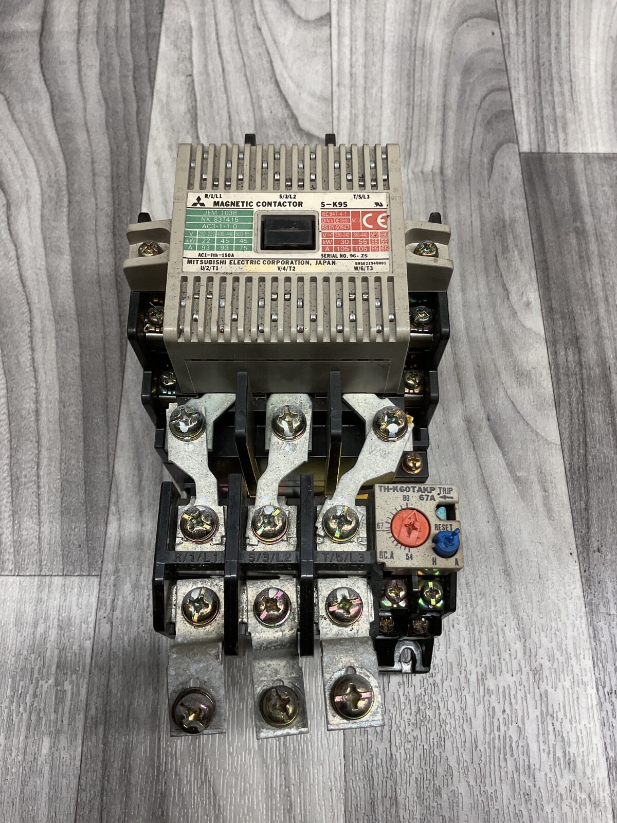 MITSUBISHI MAGNETIC CONTACTOR S-K95 W/ OVERLOAD RELAY TH-K60TAKP #4004E140PR6