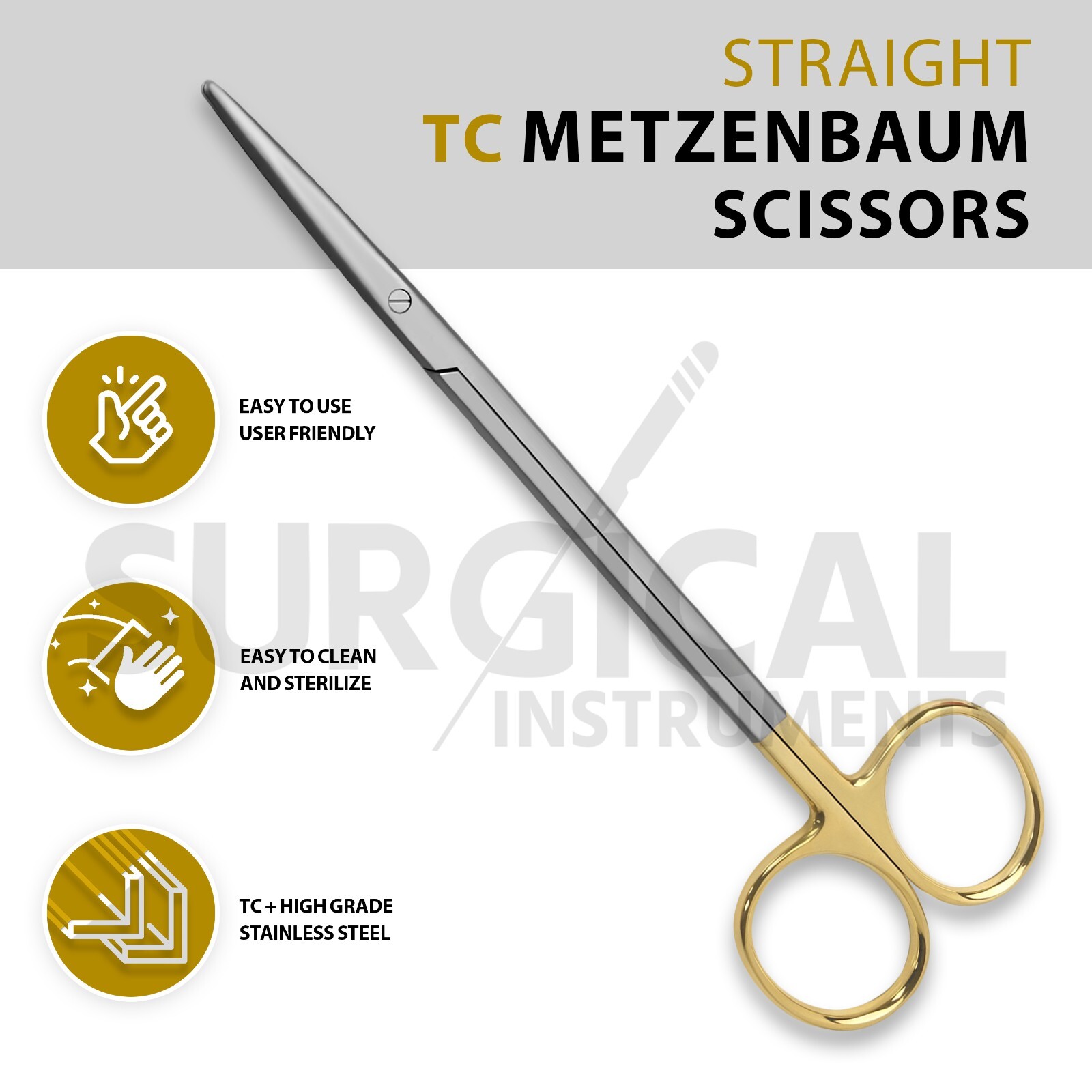T/C Metzenbaum Scissors Curved Tungsten Carbide Inserts Surgical German Grade