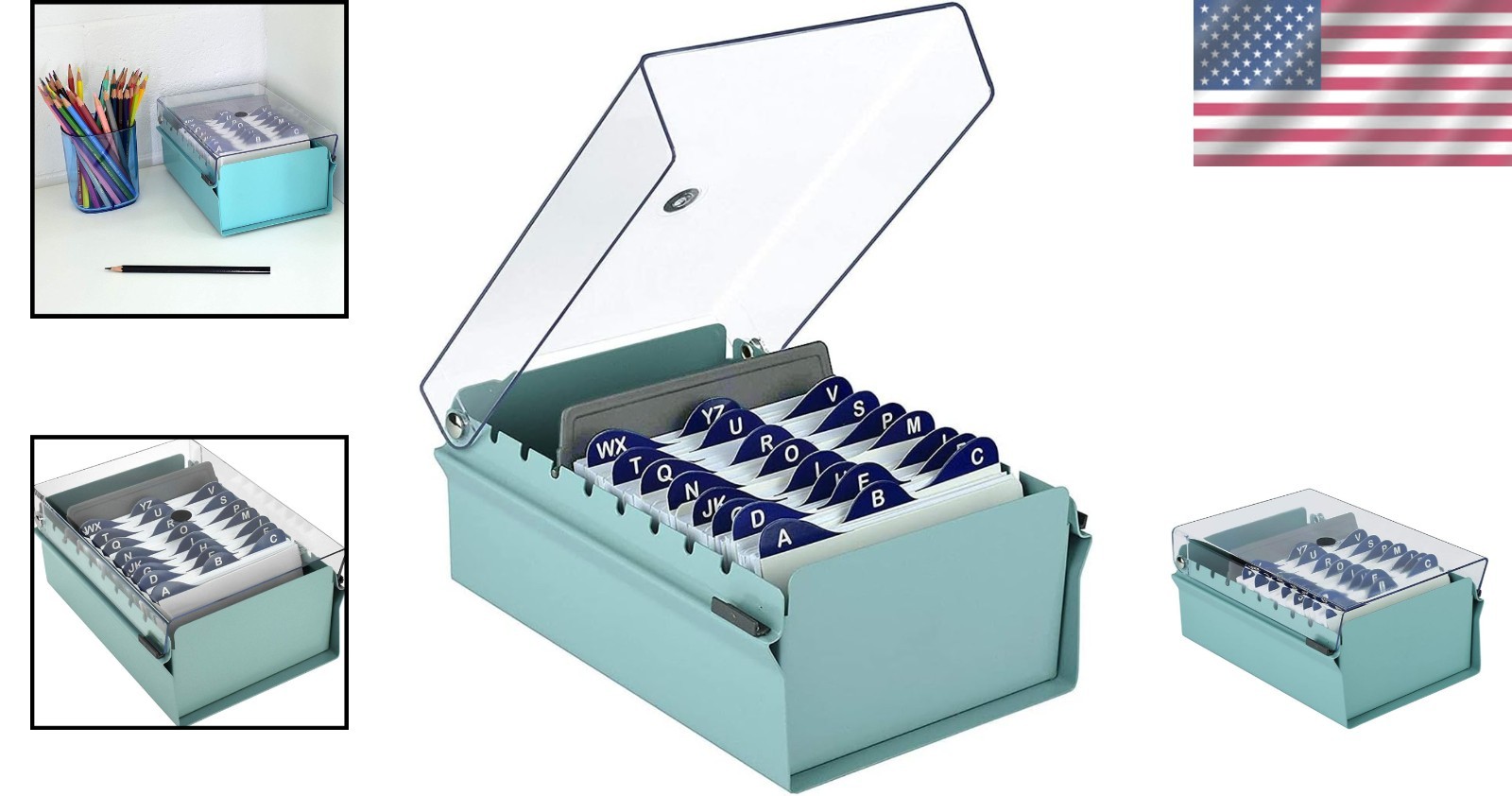 Green Metal Card File Holder with AZ Index – Modern Design