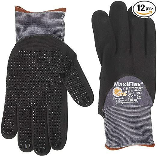 12- PIP 34-845 MaxiFlex Coated Dotted Palms Nitrile Grip PROTECTIVE WORK GLOVES