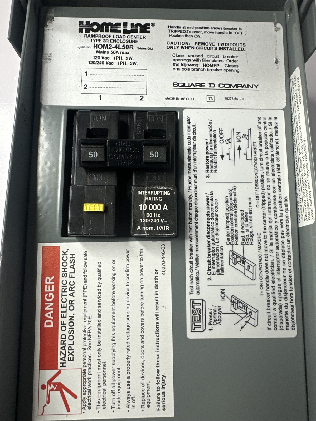 Square D HOME250SPA Outdoor Load Center With Breaker New