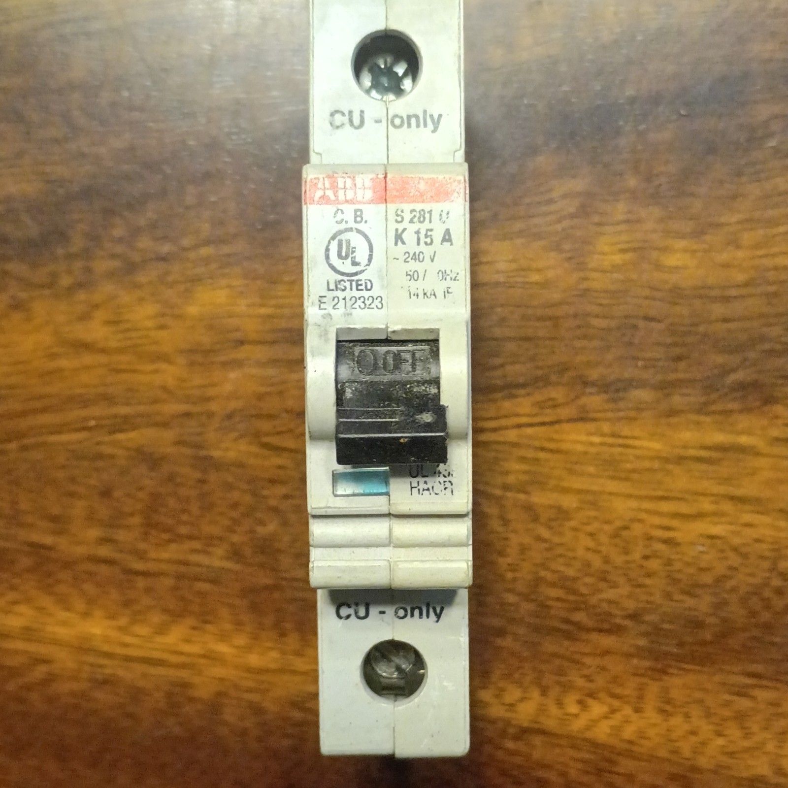 ABB S281 U-K Type K 15A 240V 1-Pole DIN Rail Circuit Breaker Trip Indicator
