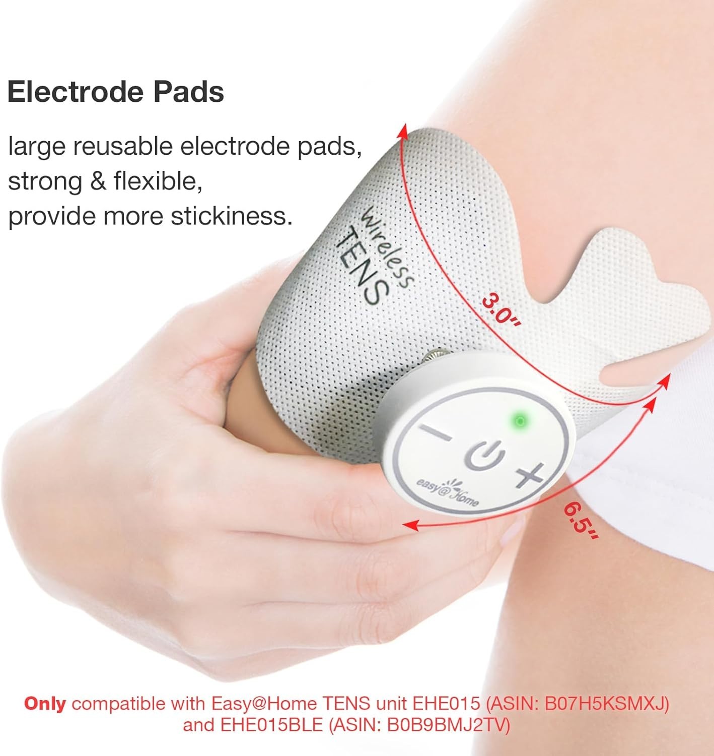 Easy@Home TENS Unit Wireless Reusable Electrode Pads 4-Pack 6.5×3 Pain Relief