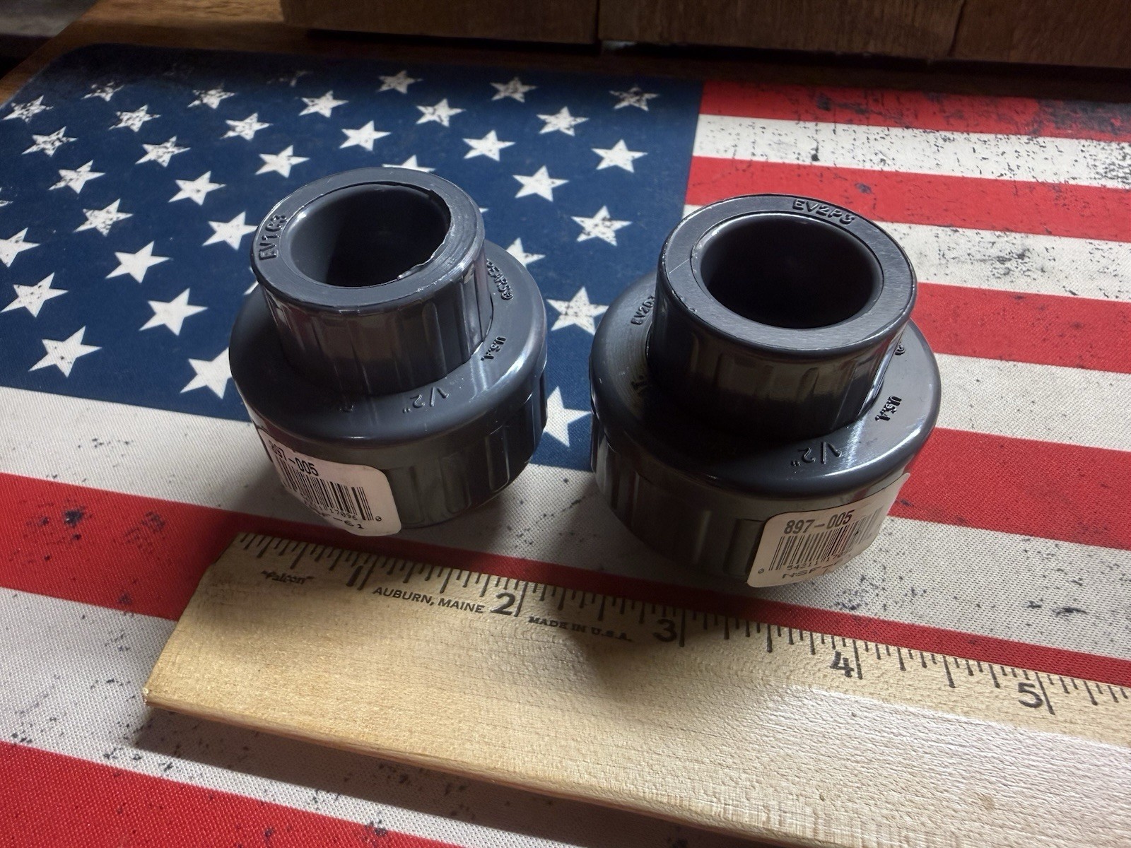 Lot of 2 x Spears 897-005, 1/2” Sch80 PVC Unions, Socket X Socket, NEW Fittings