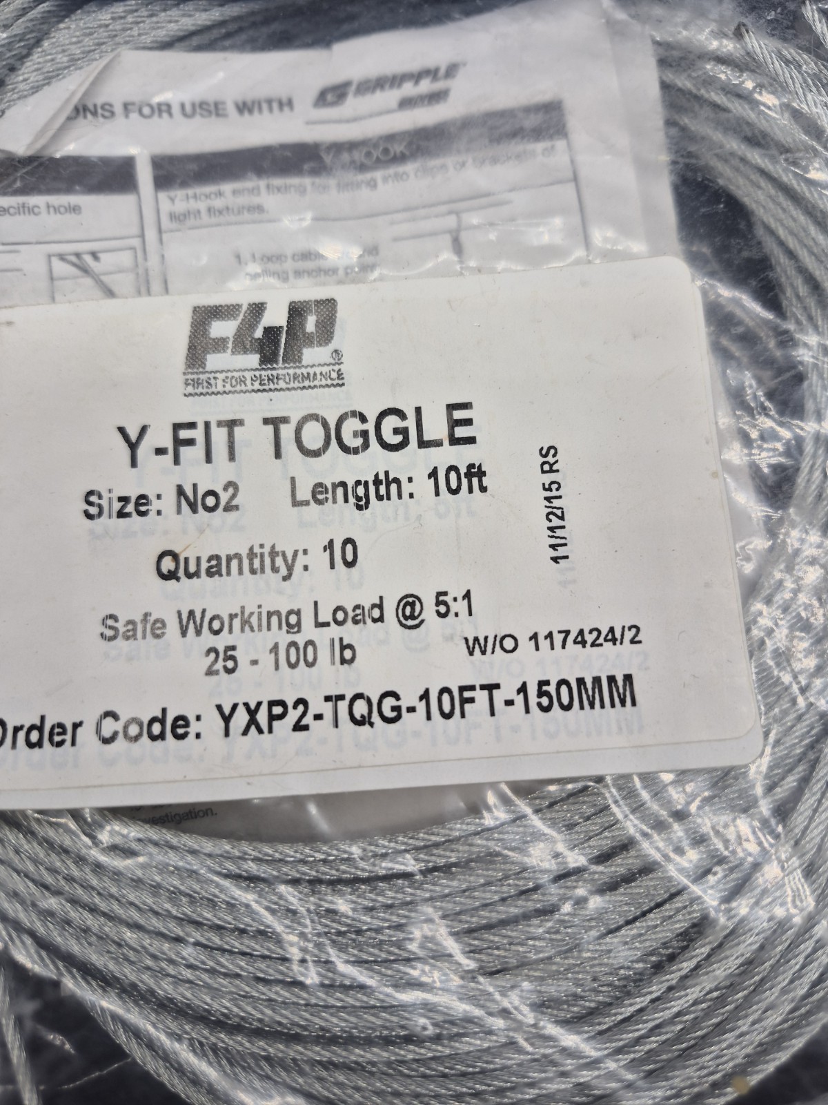 Gripple YXP2-TQG-10ft-150MM Y-FIT TOGGLE 25-100 lb. 10 pcs. NEW Free Shipping