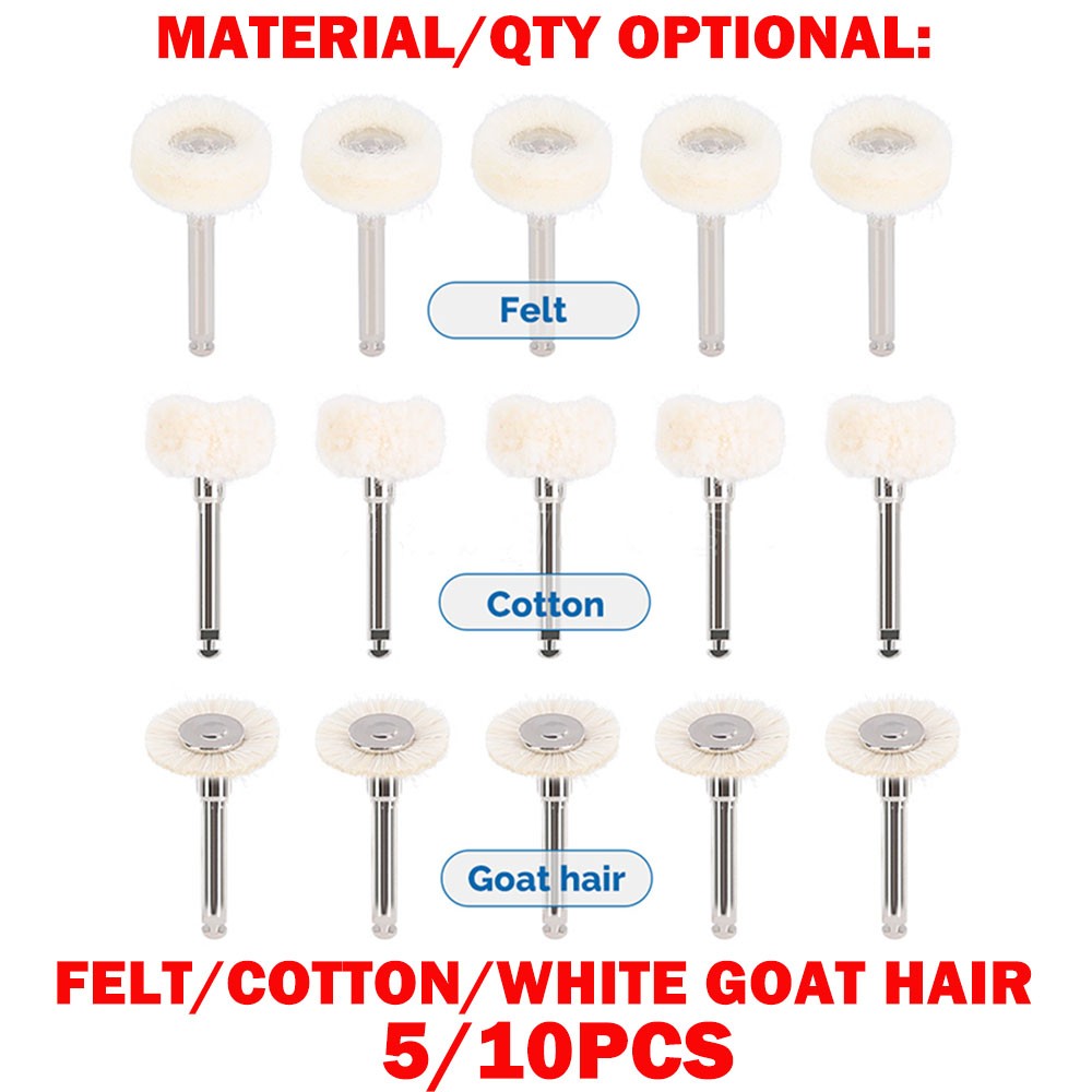 Dental Polishing Brush Wheels Goat Hair/Felt/Cotton – Contra Angle RA Latch Type