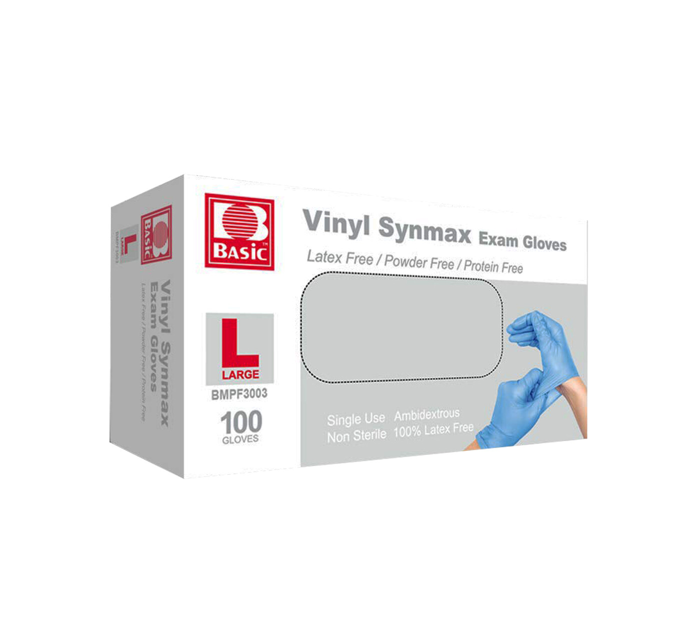 Basic 1000 PCS Blue Synmax Vinyl Exam Gloves Latex-Free & Power-Free L-SIZE