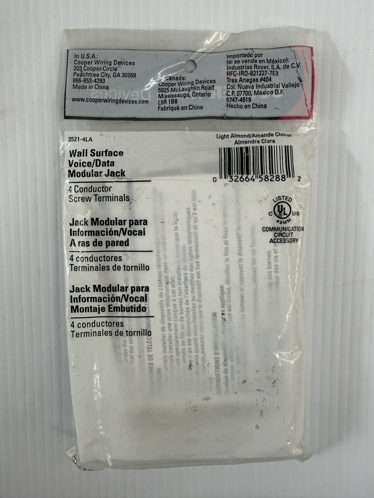 Cooper Wiring Wall Surface Voice/Data Modular Jack 3521-4LA Lot of 10