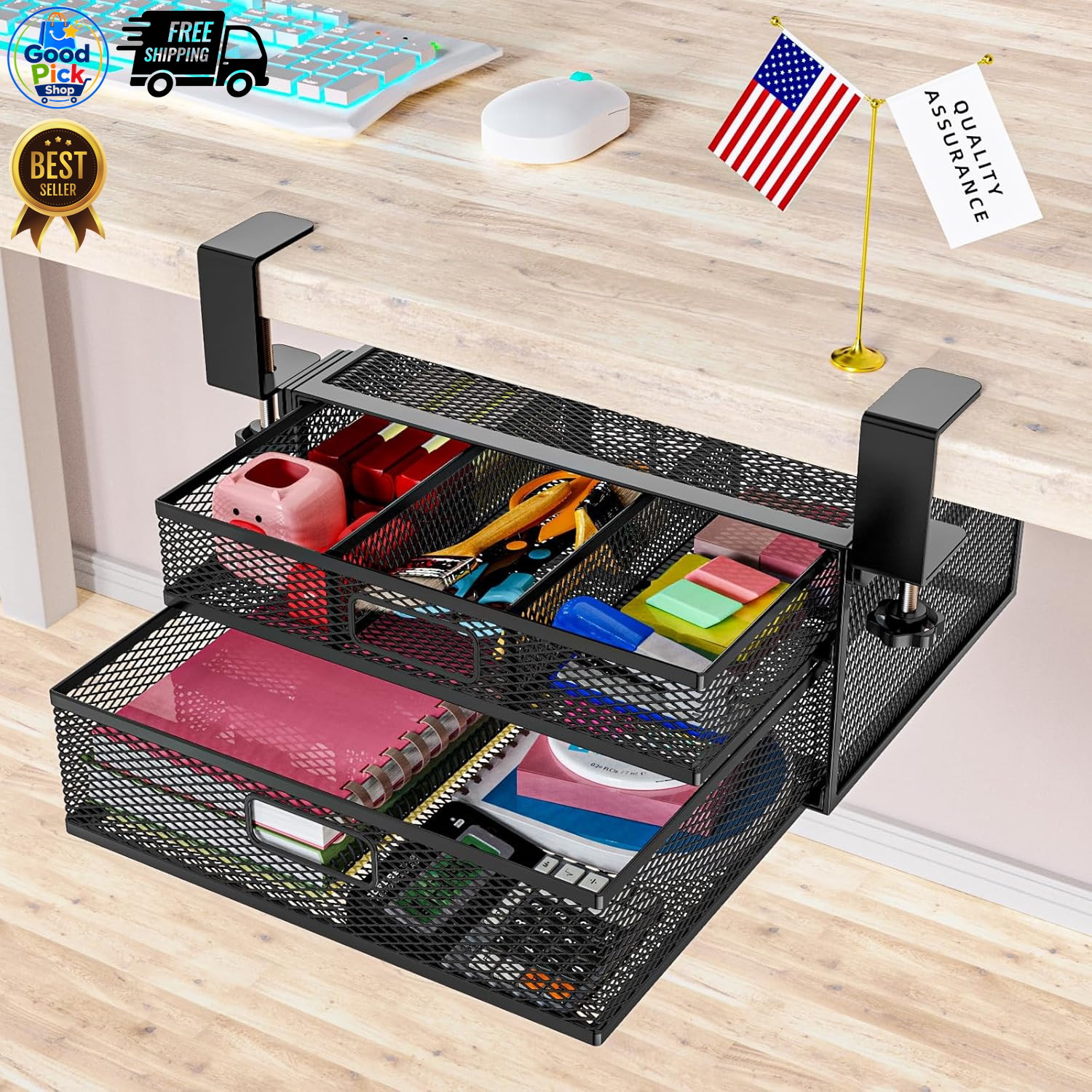 Cankm Under Desk Drawer Organizer 2 Slide Out Metal Clamp On Storage Mesh Office