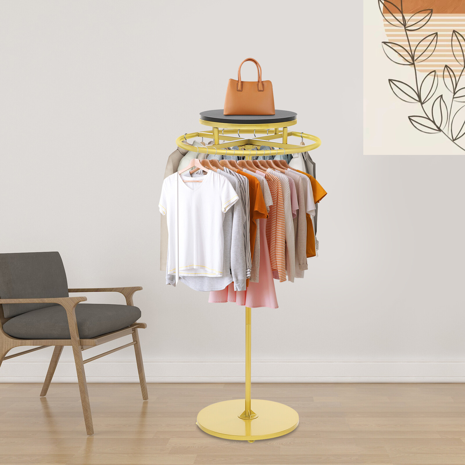 Floor Standing Clothes Hanging Rack Garment Display Round Clothing Rack Shop