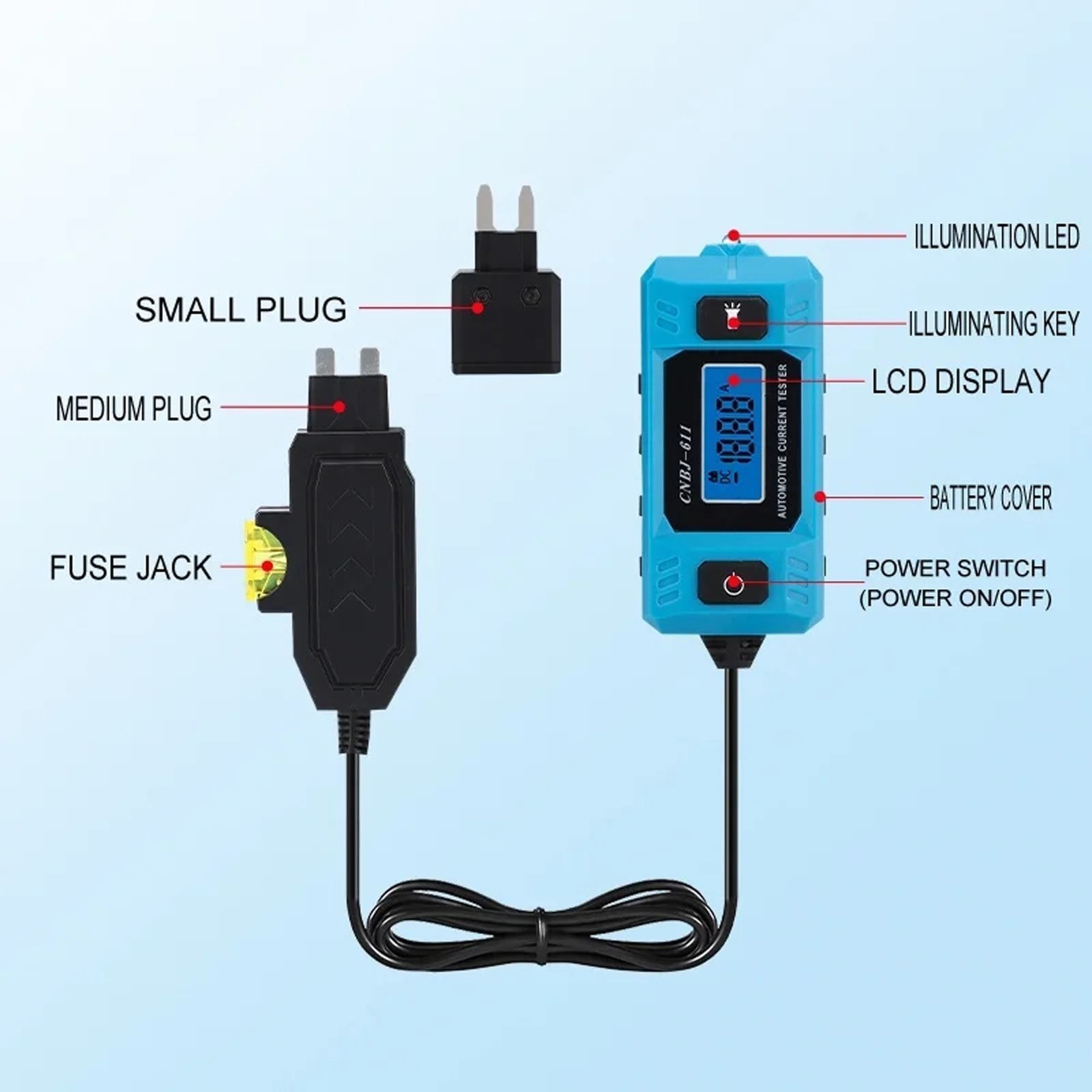 Car Circuit Tester Fuse Tester Automotive Current Tester Blade Fuse 20A Max 48V