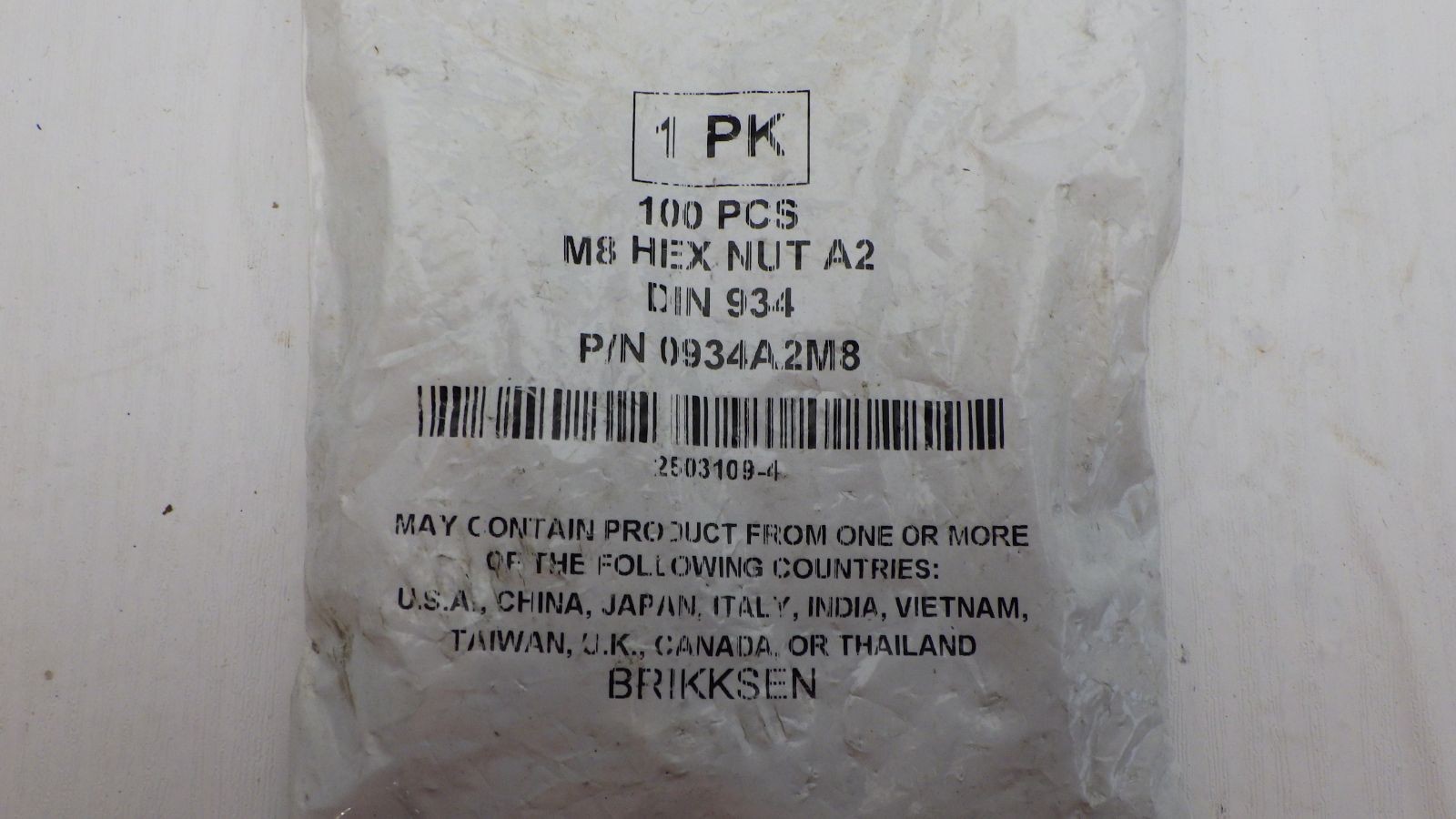 Brikksen M8 Hex Nuts DIN 934 A2 Stainless Steel 100 Pcs 0934A2M8
